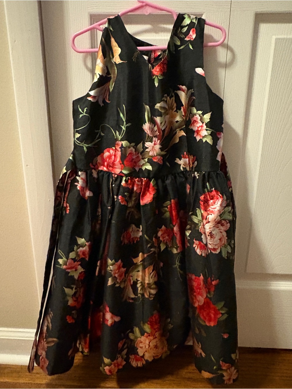 Girls' Black Floral Sleeveless Party Dress